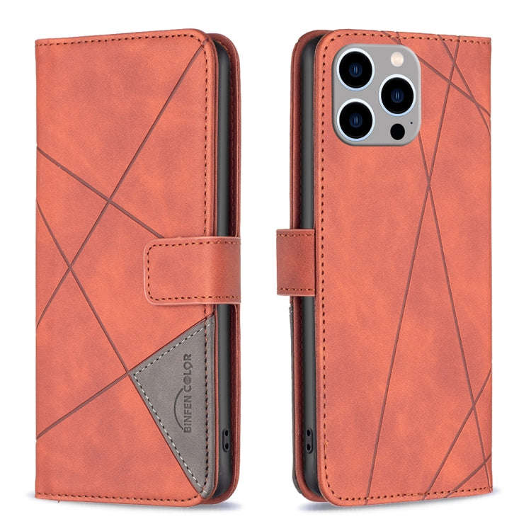 Magnetic Buckle Rhombus Texture Leather Phone Case, For iPhone 15 Pro Max, For iPhone 15 Pro, For...
