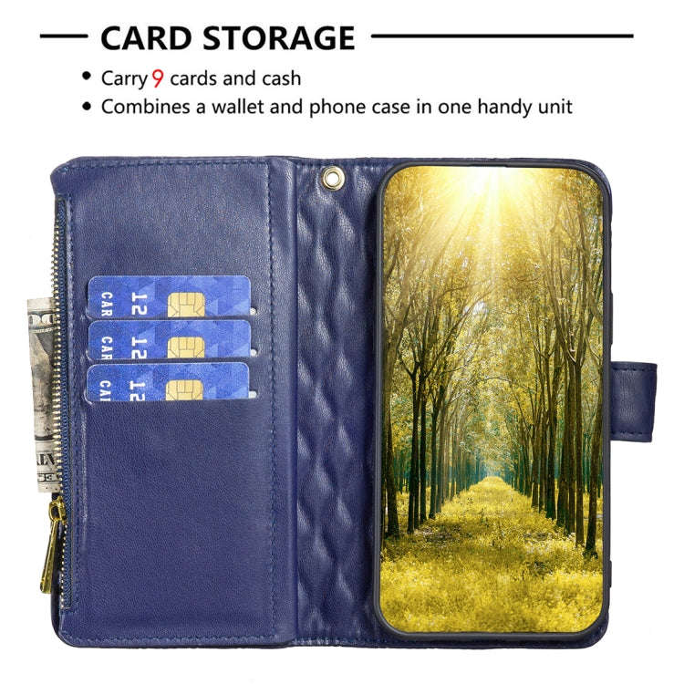 Diamond Lattice Zipper Wallet Leather Flip Phone Case, For iPhone 15 Pro Max, For iPhone 15 Pro, ...