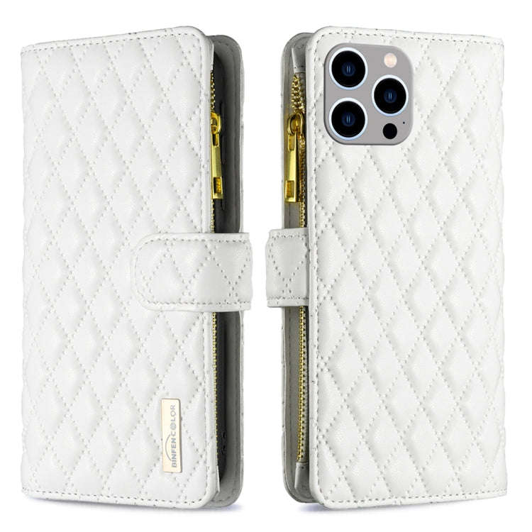Diamond Lattice Zipper Wallet Leather Flip Phone Case, For iPhone 15 Pro Max, For iPhone 15 Pro, ...