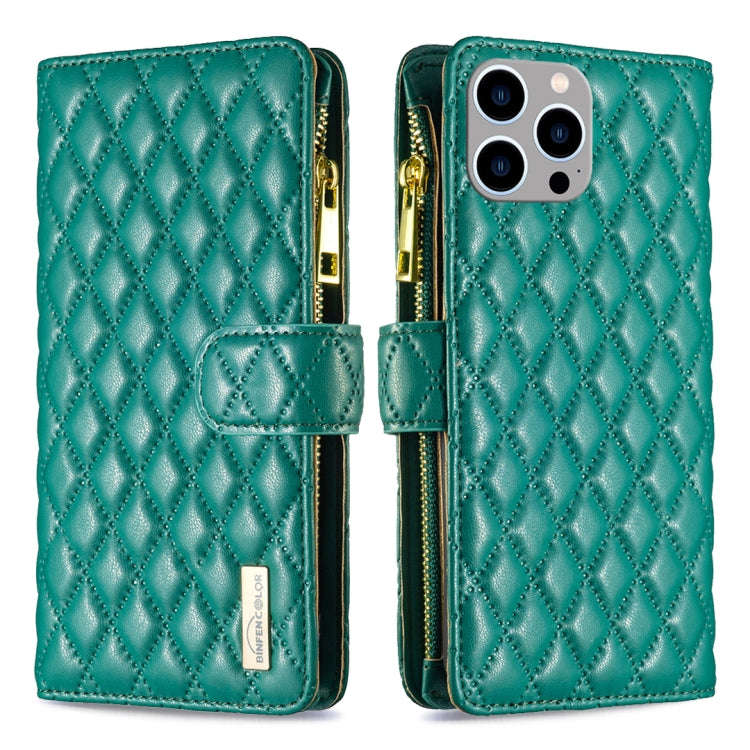 Diamond Lattice Zipper Wallet Leather Flip Phone Case, For iPhone 15 Pro Max, For iPhone 15 Pro, ...