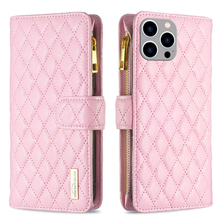 Diamond Lattice Zipper Wallet Leather Flip Phone Case, For iPhone 15 Pro Max, For iPhone 15 Pro, ...