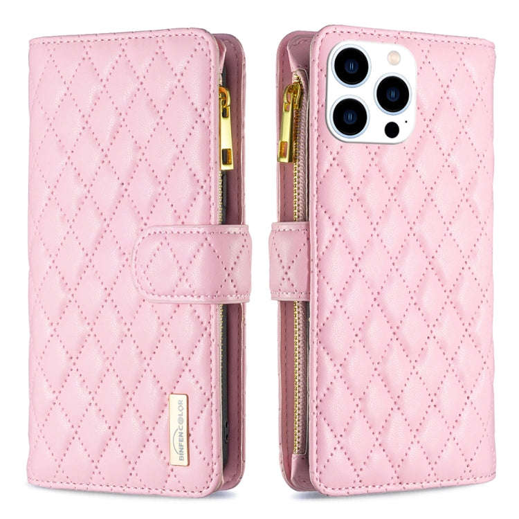 Diamond Lattice Zipper Wallet Leather Flip Phone Case, For iPhone 15 Pro Max, For iPhone 15 Pro, ...