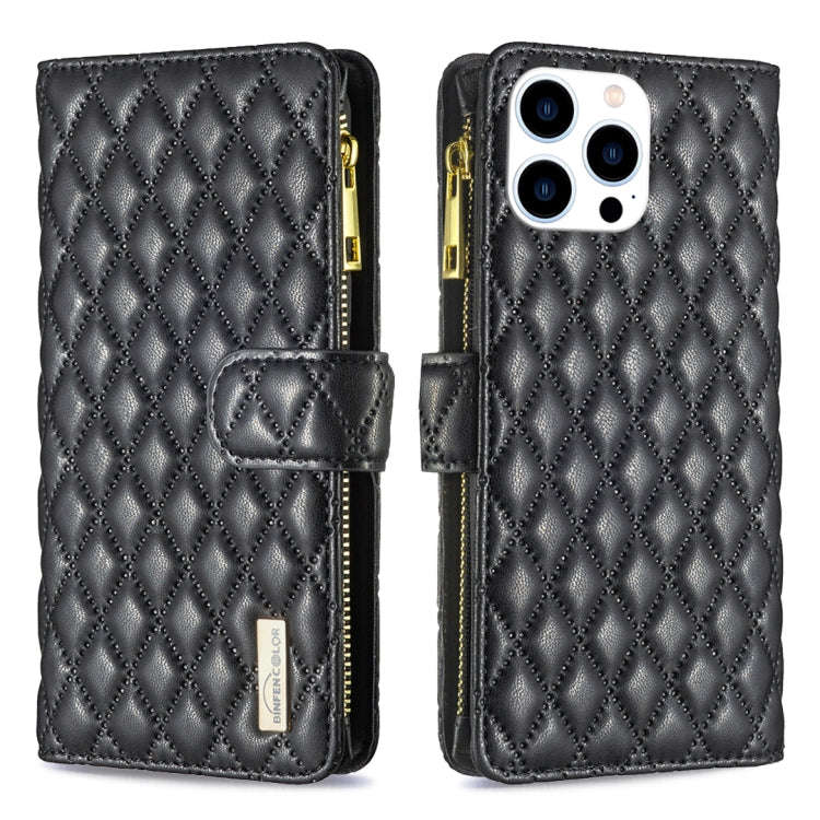Diamond Lattice Zipper Wallet Leather Flip Phone Case, For iPhone 15 Pro Max, For iPhone 15 Pro, ...