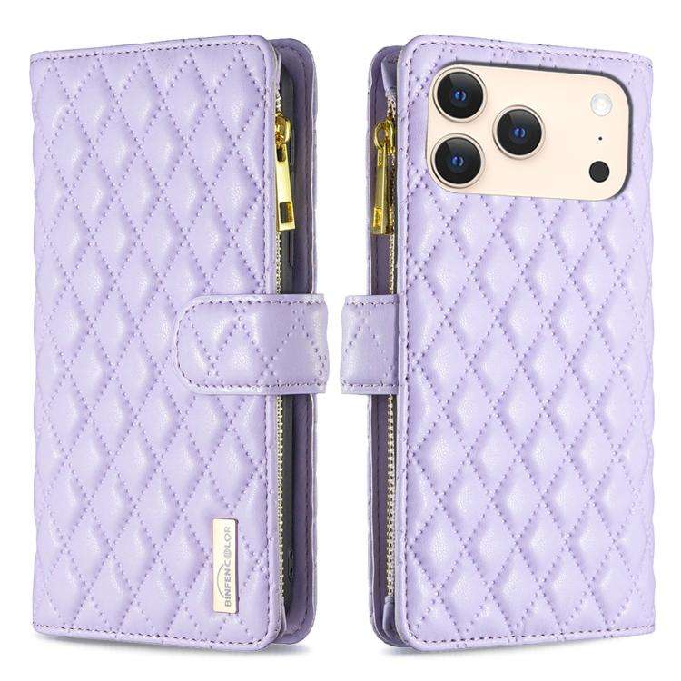 Diamond Lattice Zipper Wallet Leather Flip Phone Case, For iPhone 18 Pro/17 Pro, For iPhone 18 Pr...