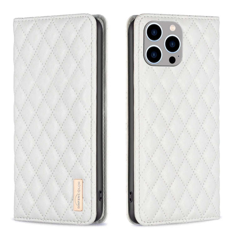 Diamond Lattice Magnetic Leather Flip Phone Case, For iPhone 15 Pro Max, For iPhone 15 Pro, For i...
