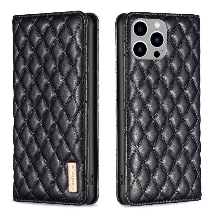 Diamond Lattice Magnetic Leather Flip Phone Case, For iPhone 15 Pro Max, For iPhone 15 Pro, For i...