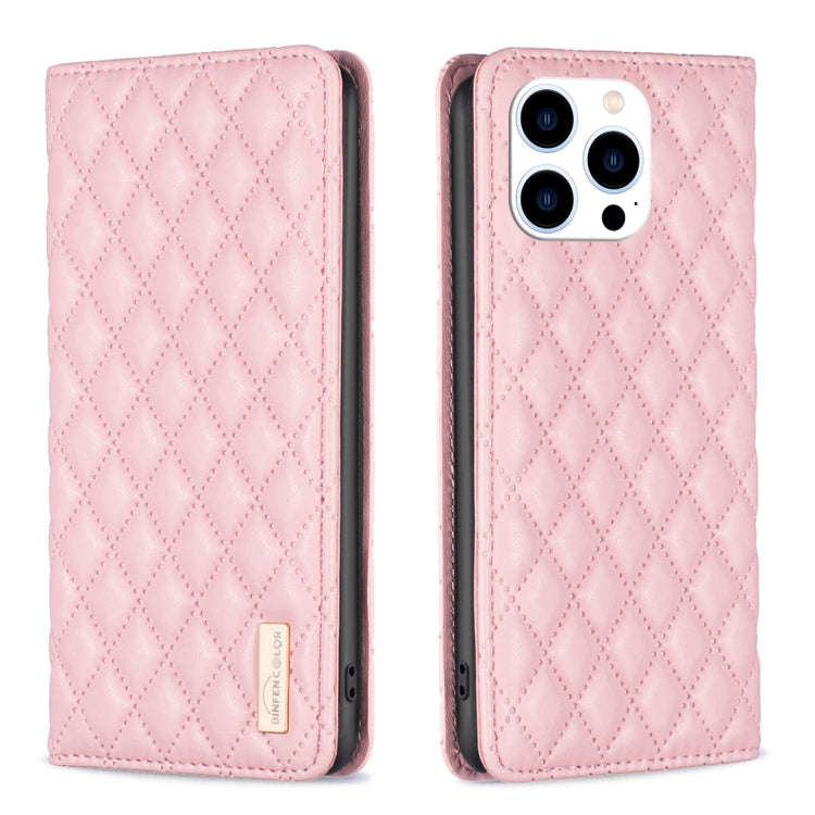 Diamond Lattice Magnetic Leather Flip Phone Case, For iPhone 15 Pro Max, For iPhone 15 Pro, For i...