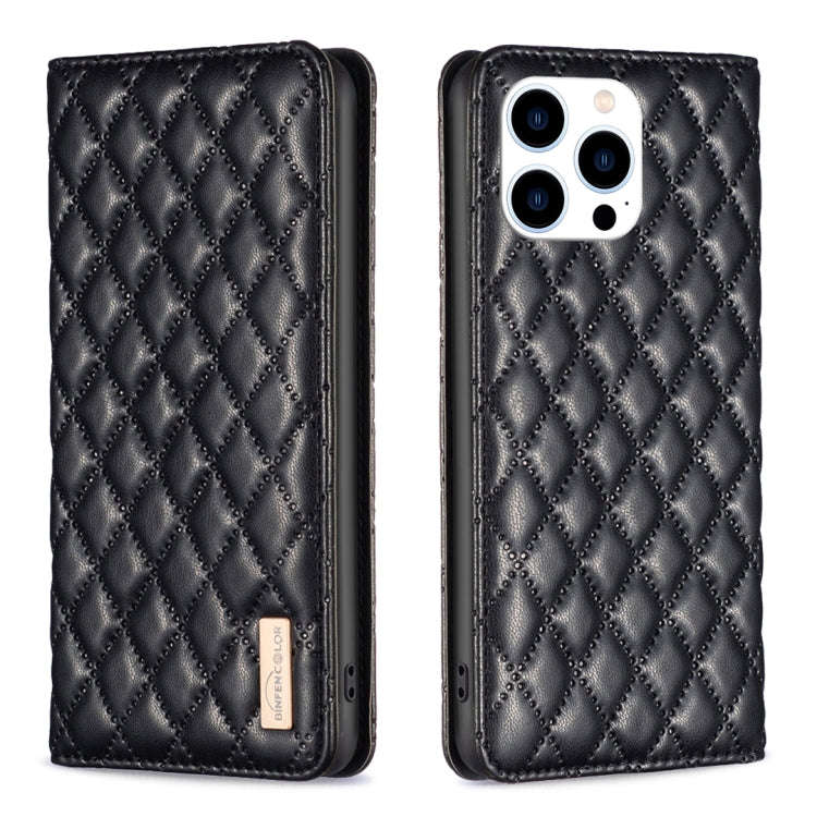 Diamond Lattice Magnetic Leather Flip Phone Case, For iPhone 15 Pro Max, For iPhone 15 Pro, For i...