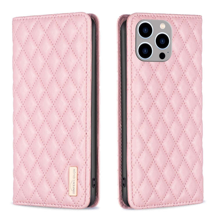 Diamond Lattice Magnetic Leather Flip Phone Case, For iPhone 15 Pro Max, For iPhone 15 Pro, For i...