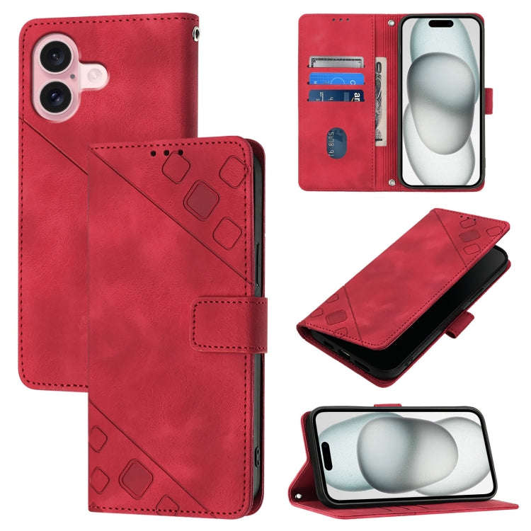 Skin-feel Embossed Leather Phone Case, For iPhone 16, For iPhone 15 Pro Max, For iPhone 15 Pro, F...