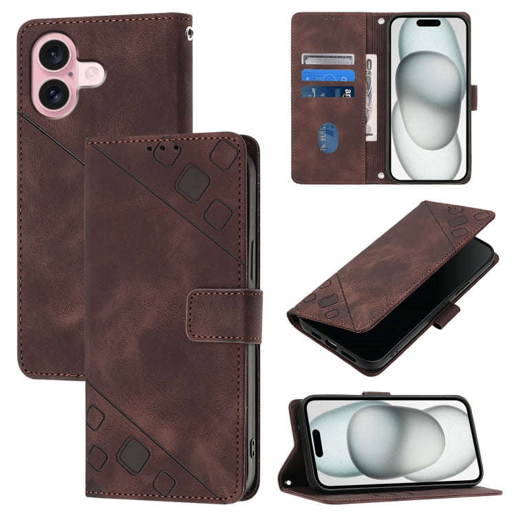 Skin-feel Embossed Leather Phone Case, For iPhone 16, For iPhone 15 Pro Max, For iPhone 15 Pro, F...