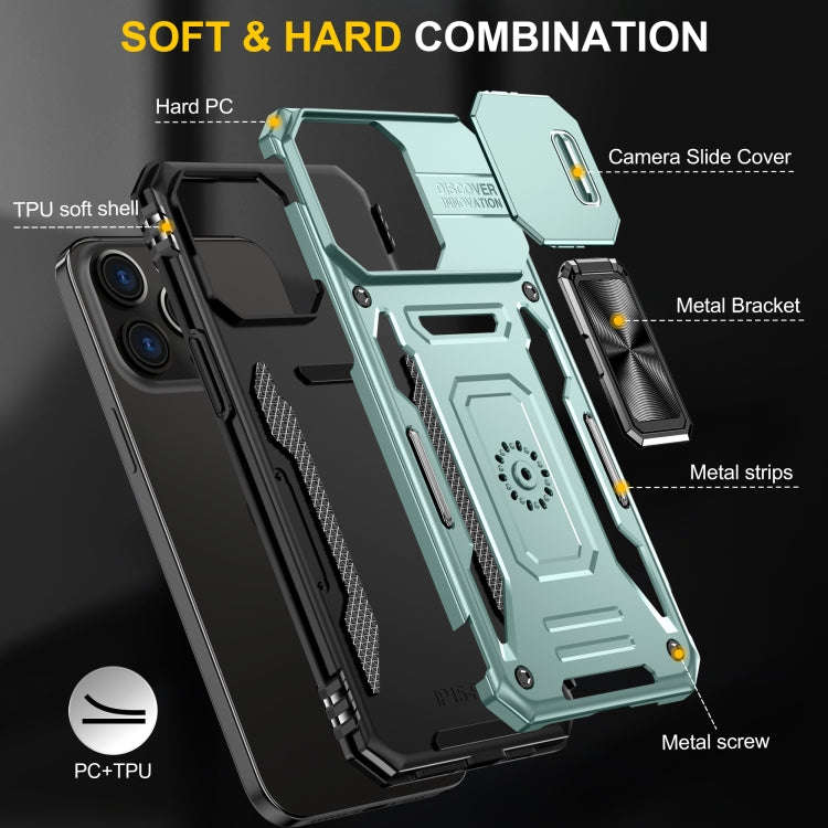 Armor PC + TPU Camera Shield Phone Case, For iPhone 16 Pro, For iPhone 16 Plus, For iPhone 16, Fo...