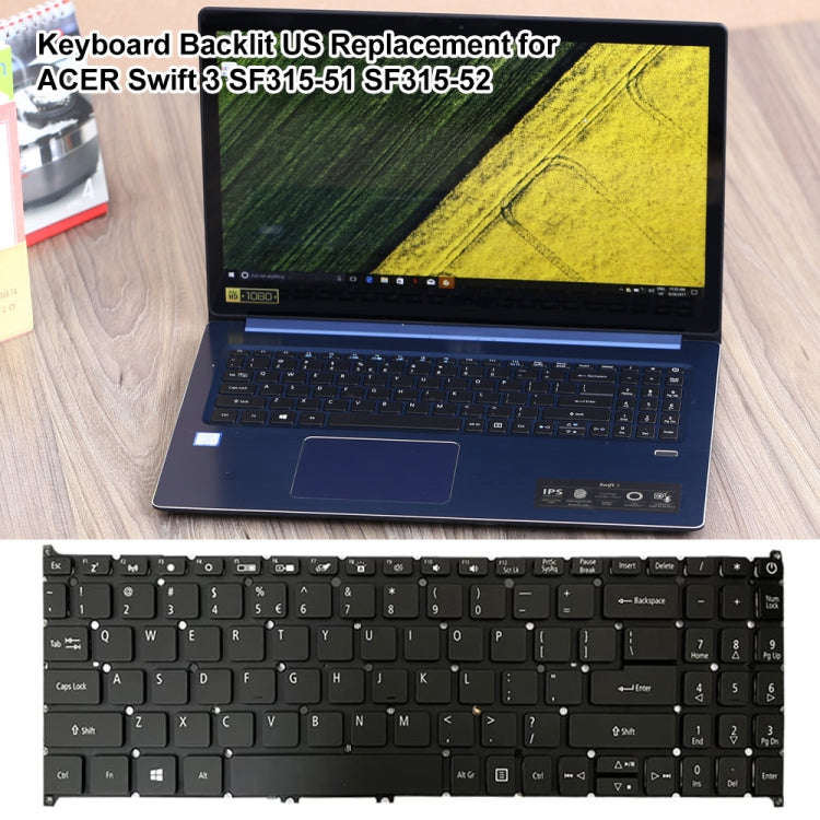 US Version Backlight Laptop Keyboard, For Acer Swift 3 SF315-51, For Acer Swift 3 SF314-54
