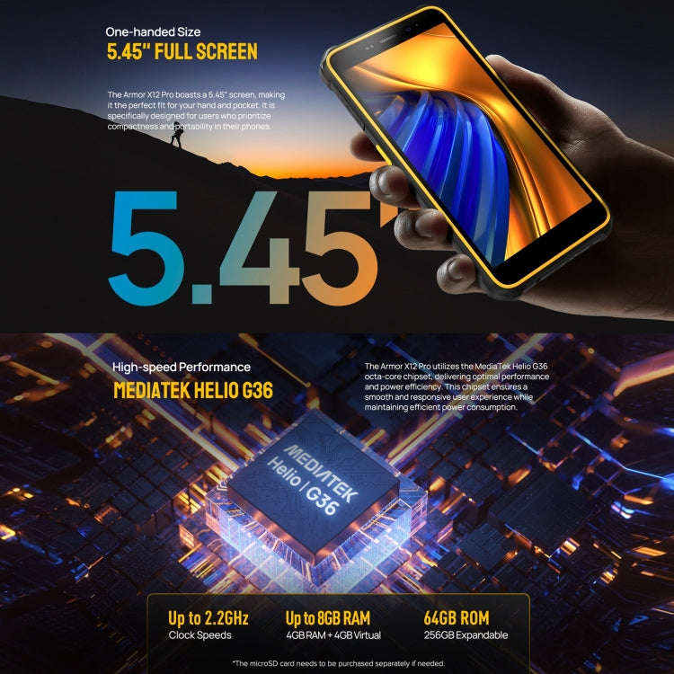 Ulefone Armor X12 Pro, IP68/IP69K Rugged Phone, 5.45 inch Android 16 MediaTek Helio G36 Octa Core...