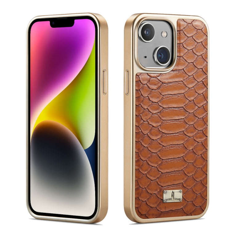 Fierre Shann Python Texture Electroplating PU Phone Case, For iPhone 14 Plus, For iPhone 14, For ...