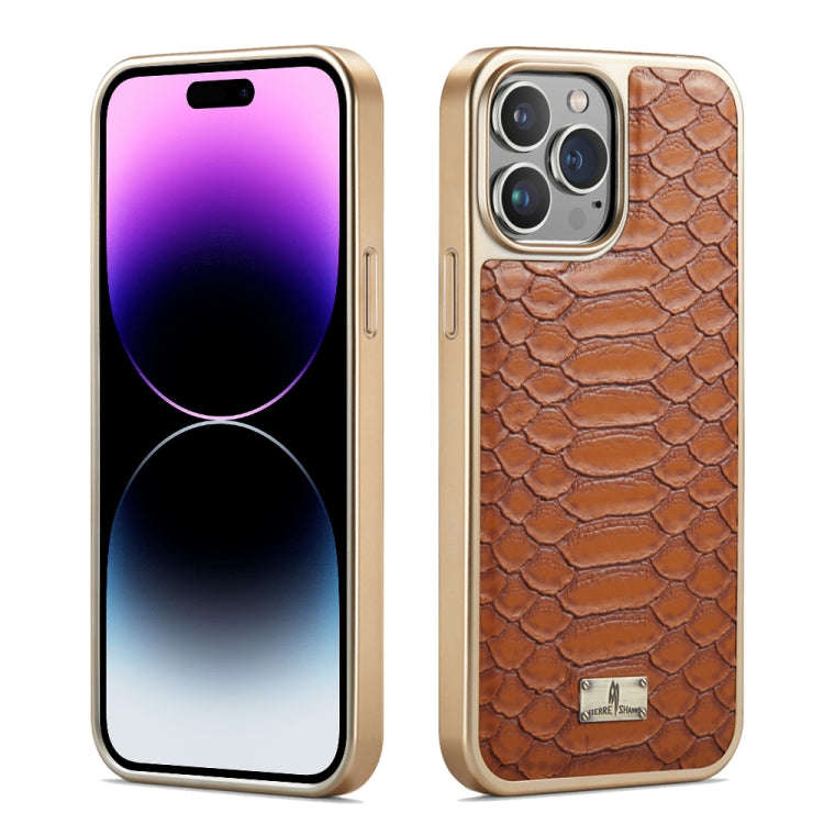 Fierre Shann Python Texture Electroplating PU Phone Case, For iPhone 14 Plus, For iPhone 14, For ...