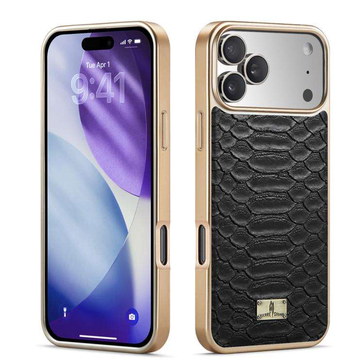 Fierre Shann Python Texture Electroplating PU Phone Case, For iPhone 17 Pro Max, For iPhone 17 Pr...