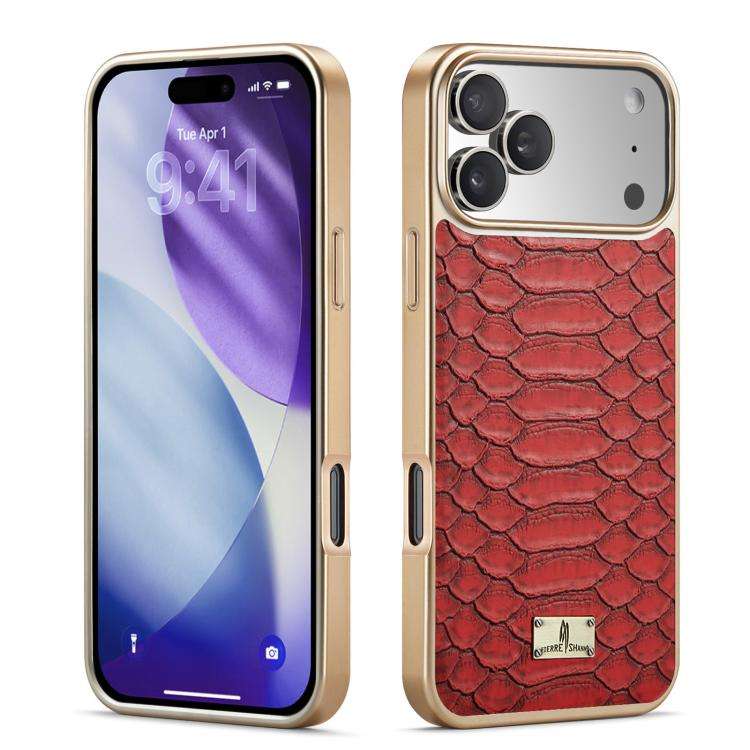 Fierre Shann Python Texture Electroplating PU Phone Case, For iPhone 17 Pro Max, For iPhone 17 Pr...