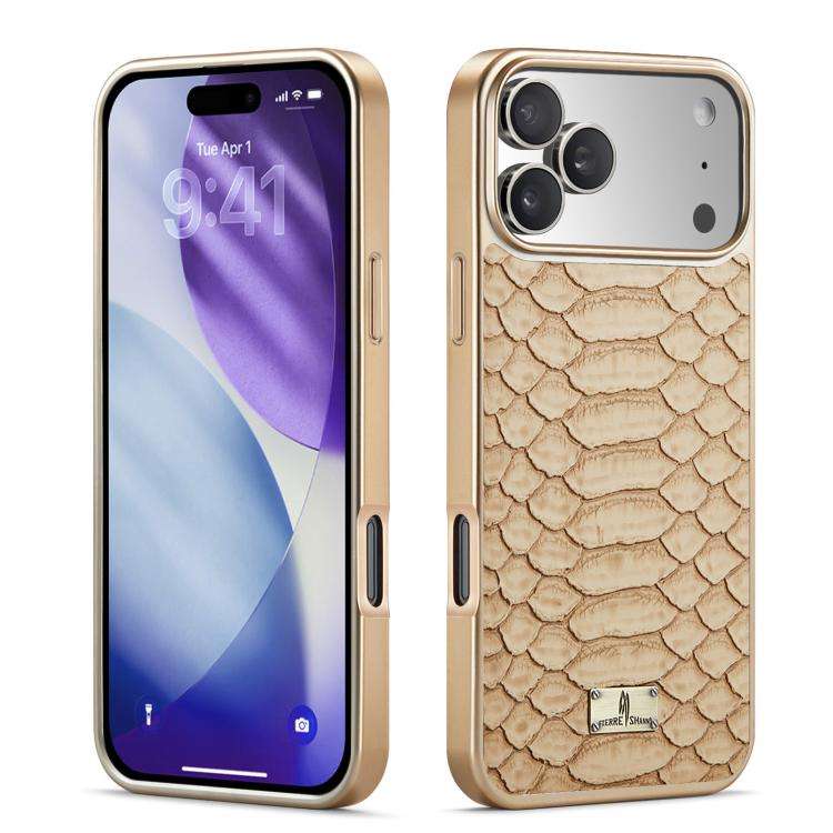 Fierre Shann Python Texture Electroplating PU Phone Case, For iPhone 17 Pro Max, For iPhone 17 Pr...