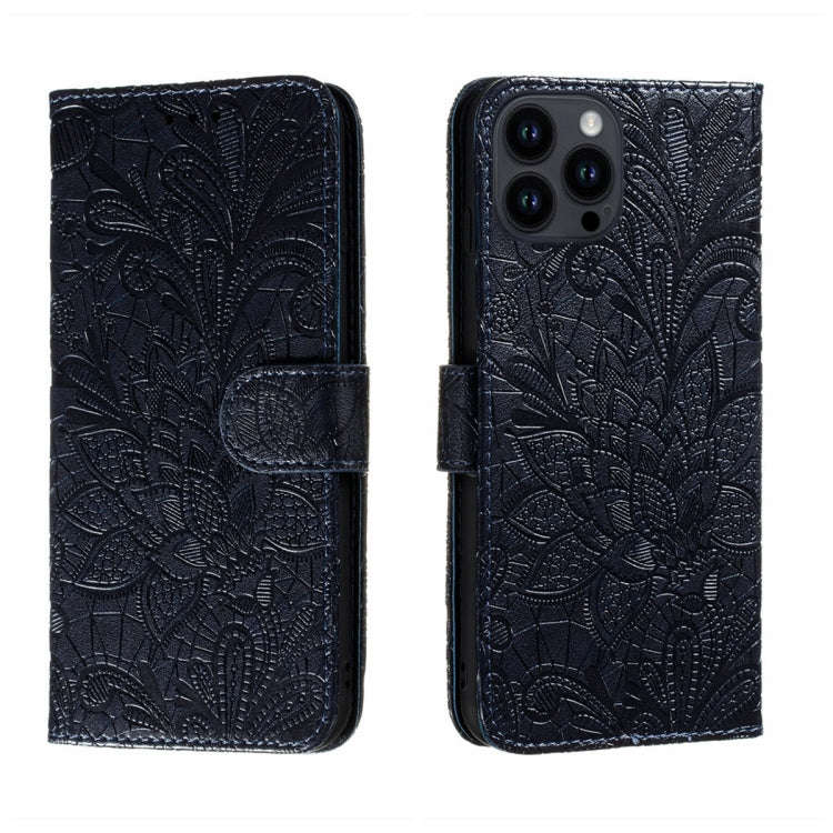 Lace Flower Embossing Flip Leather Phone Case, For iPhone 16, For iPhone 15 Pro Max, For iPhone 1...