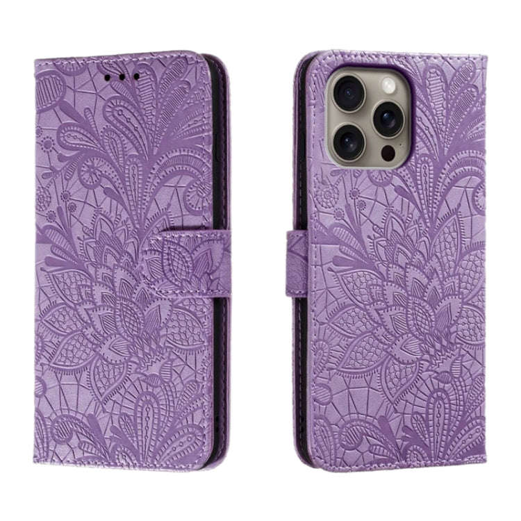 Lace Flower Embossing Flip Leather Phone Case, For iPhone 18 Pro / 17 Pro, For iPhone 18 Pro Max ...