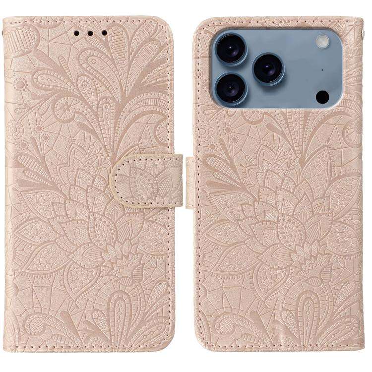 Lace Flower Embossing Flip Leather Phone Case, For iPhone 18 Pro / 17 Pro, For iPhone 18 Pro Max ...