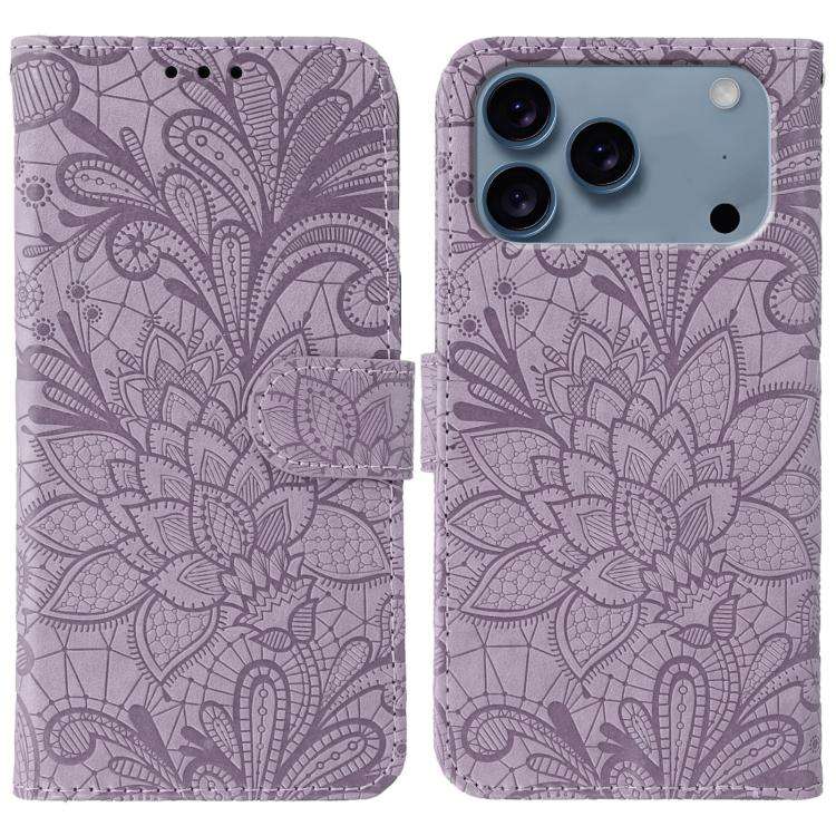 Lace Flower Embossing Flip Leather Phone Case, For iPhone 18 Pro / 17 Pro, For iPhone 18 Pro Max ...