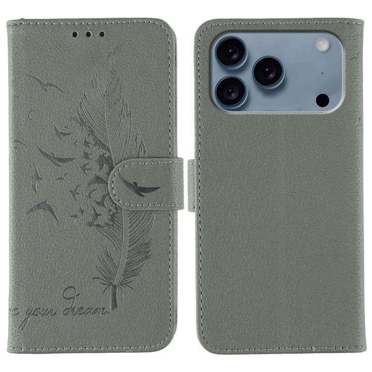 Feather Pattern Litchi Texture Leather Phone Case, For iPhone 17 Pro Max, For iPhone 17 Pro, For ...