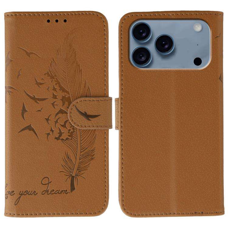 Feather Pattern Litchi Texture Leather Phone Case, For iPhone 17 Pro Max, For iPhone 17 Pro, For ...