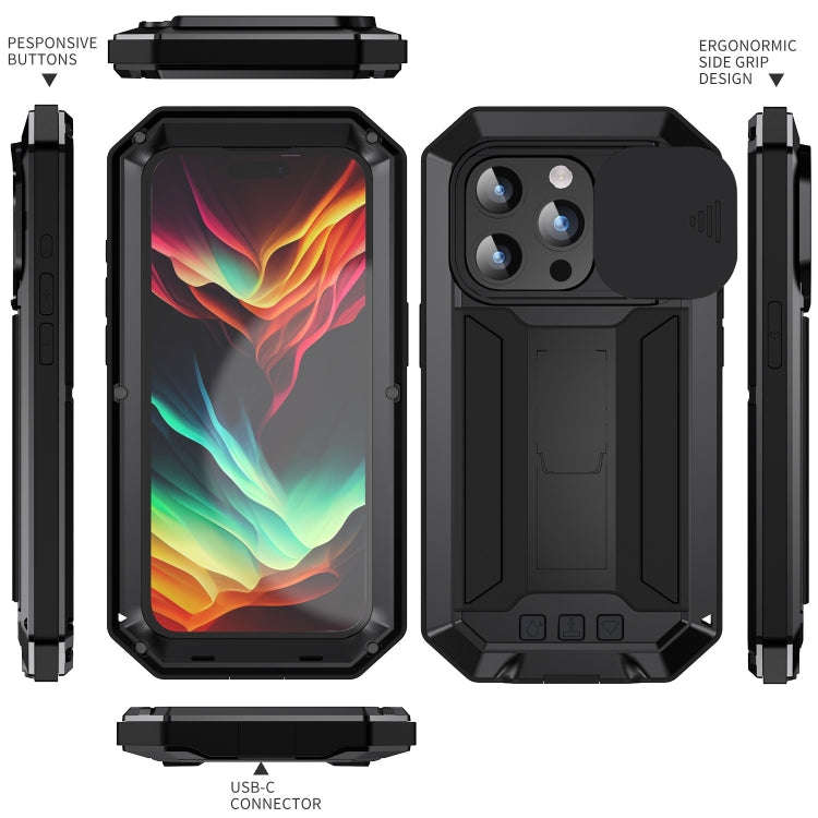 R-JUST Sliding Camera IP54 Life Waterproof Holder Phone Case, For iPhone 15 Pro, For iPhone 15 Pl...