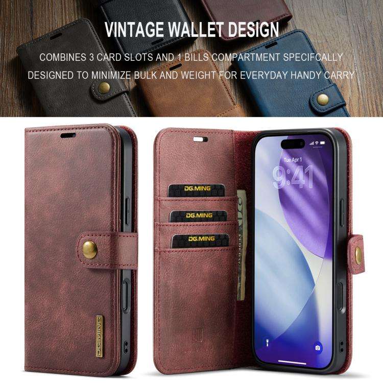 DG.MING Crazy Horse Texture Detachable Magnetic Leather Phone Case, For iPhone 18 Pro / 17 Pro, F...