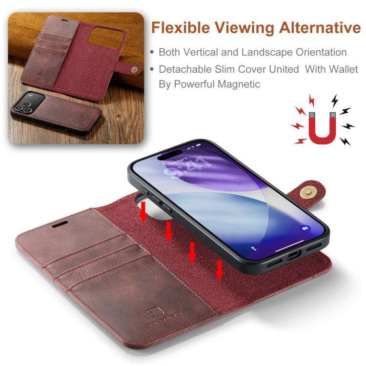DG.MING Crazy Horse Texture Detachable Magnetic Leather Phone Case, For iPhone 18 Pro / 17 Pro, F...
