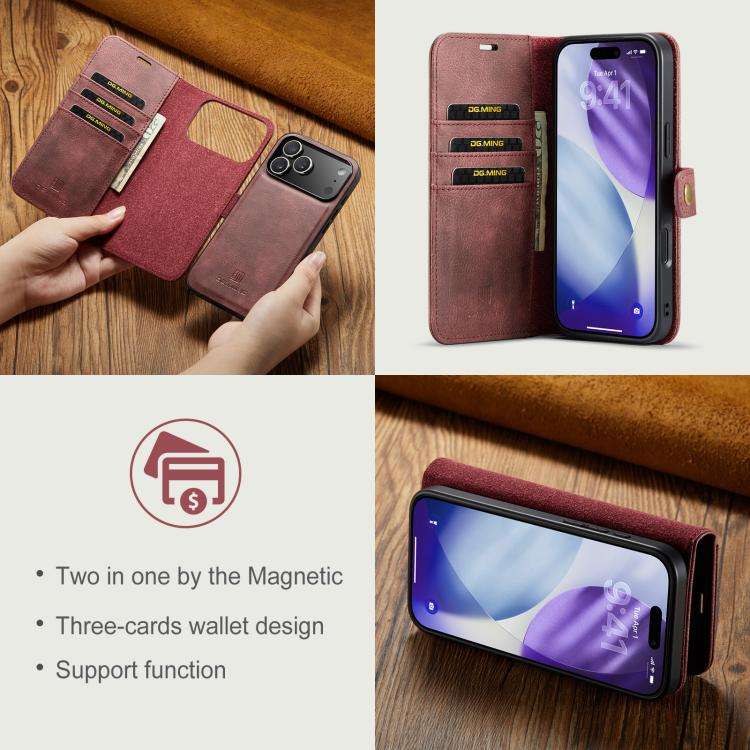 DG.MING Crazy Horse Texture Detachable Magnetic Leather Phone Case, For iPhone 18 Pro / 17 Pro, F...