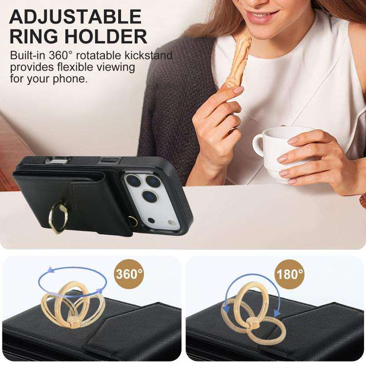 Ring Holder RFID Card Slot Phone Case, For iPhone 18 Pro / 17 Pro, For iPhone 18 Pro Max / 17 Pro...