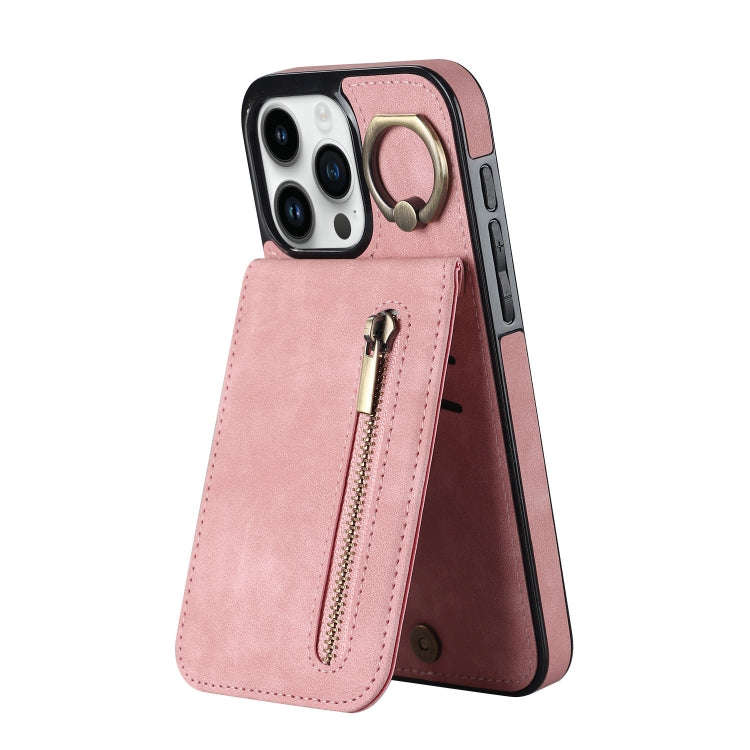 Retro Ring and Zipper RFID Card Slot Phone Case, For iPhone 16 Pro, For iPhone 16 Plus, For iPhon...