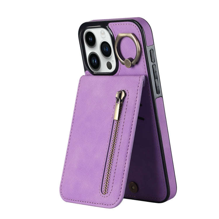 Retro Ring and Zipper RFID Card Slot Phone Case, For iPhone 16 Pro, For iPhone 16 Plus, For iPhon...
