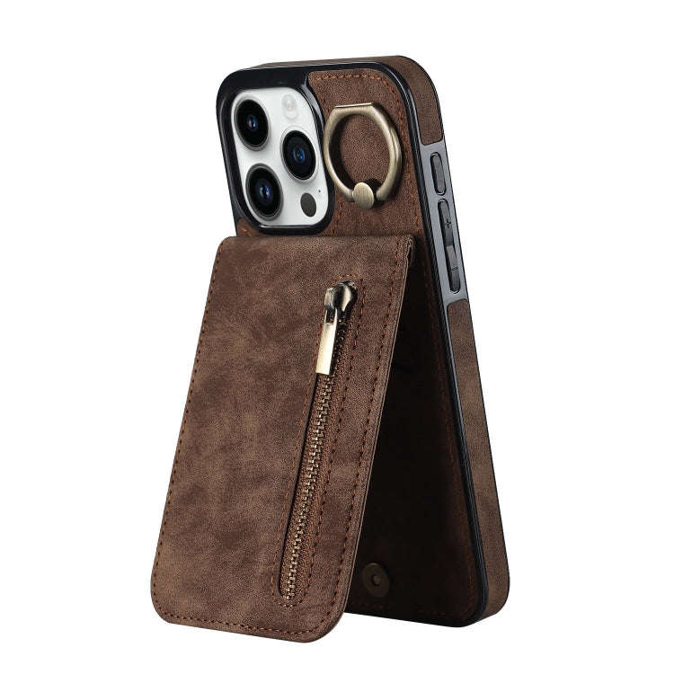 Retro Ring and Zipper RFID Card Slot Phone Case, For iPhone 16 Pro, For iPhone 16 Plus, For iPhon...