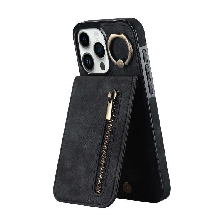 Retro Ring and Zipper RFID Card Slot Phone Case, For iPhone 16 Pro, For iPhone 16 Plus, For iPhon...
