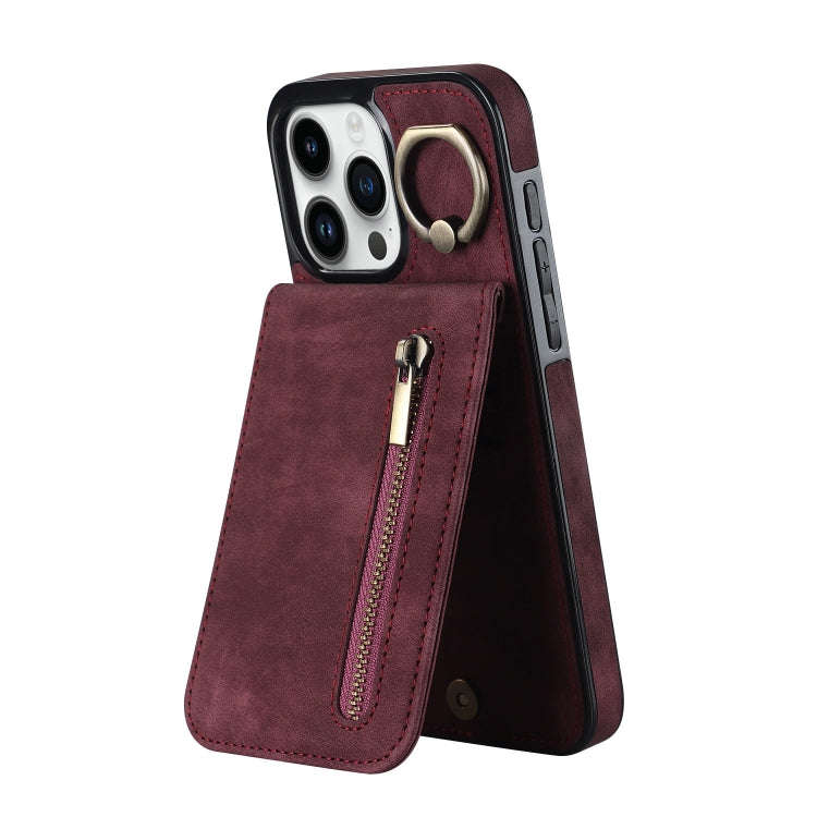 Retro Ring and Zipper RFID Card Slot Phone Case, For iPhone 16 Pro, For iPhone 16 Plus, For iPhon...