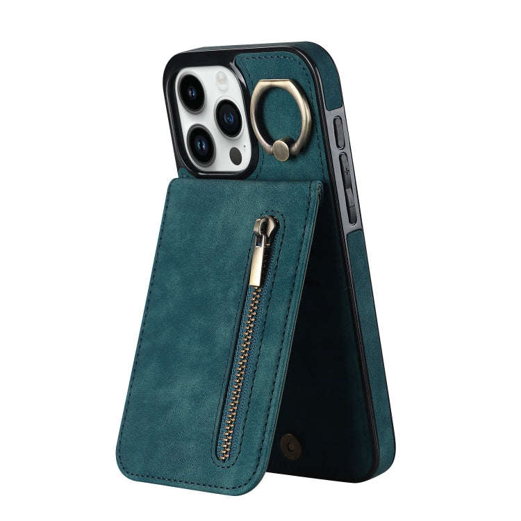 Retro Ring and Zipper RFID Card Slot Phone Case, For iPhone 16 Pro, For iPhone 16 Plus, For iPhon...