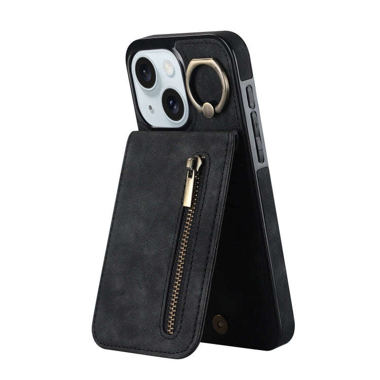 Retro Ring and Zipper RFID Card Slot Phone Case, For iPhone 16 Pro, For iPhone 16 Plus, For iPhon...