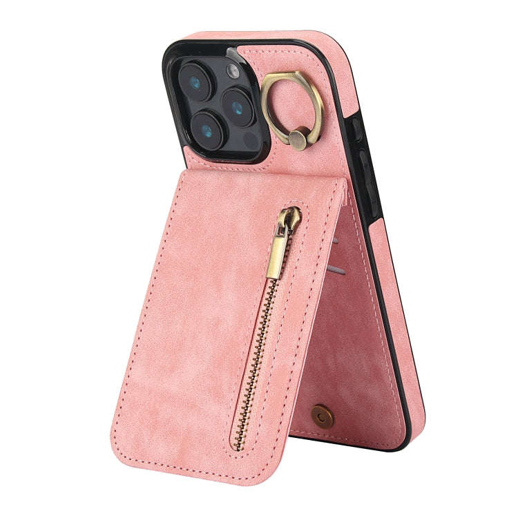 Retro Ring and Zipper RFID Card Slot Phone Case, For iPhone 16 Pro, For iPhone 16 Plus, For iPhon...