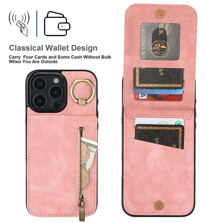 Retro Ring and Zipper RFID Card Slot Phone Case, For iPhone 16 Pro, For iPhone 16 Plus, For iPhon...