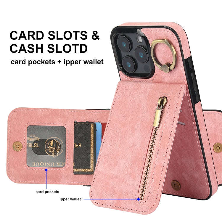 Retro Ring and Zipper RFID Card Slot Phone Case, For iPhone 16 Pro, For iPhone 16 Plus, For iPhon...