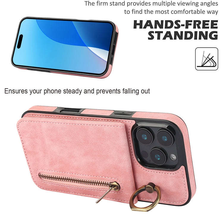 Retro Ring and Zipper RFID Card Slot Phone Case, For iPhone 16 Pro, For iPhone 16 Plus, For iPhon...