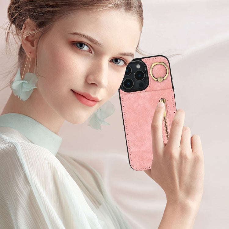 Retro Ring and Zipper RFID Card Slot Phone Case, For iPhone 16 Pro, For iPhone 16 Plus, For iPhon...