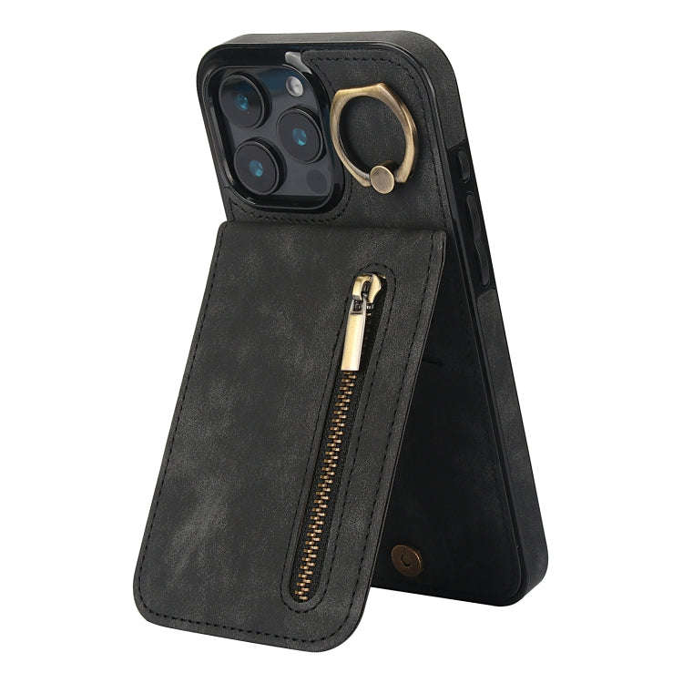 Retro Ring and Zipper RFID Card Slot Phone Case, For iPhone 16 Pro, For iPhone 16 Plus, For iPhon...