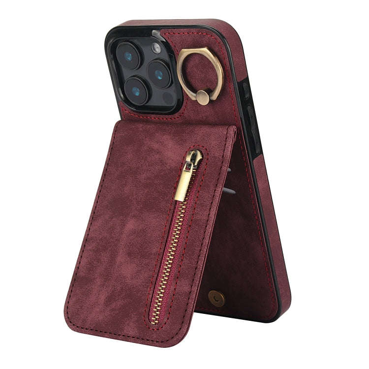 Retro Ring and Zipper RFID Card Slot Phone Case, For iPhone 16 Pro, For iPhone 16 Plus, For iPhon...