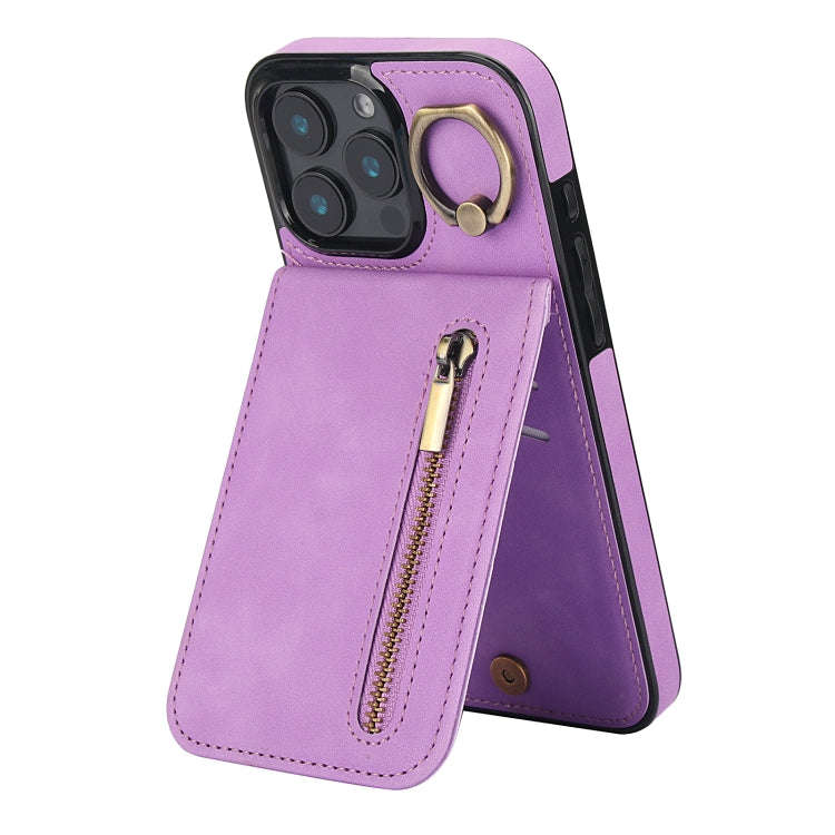 Retro Ring and Zipper RFID Card Slot Phone Case, For iPhone 16 Pro, For iPhone 16 Plus, For iPhon...