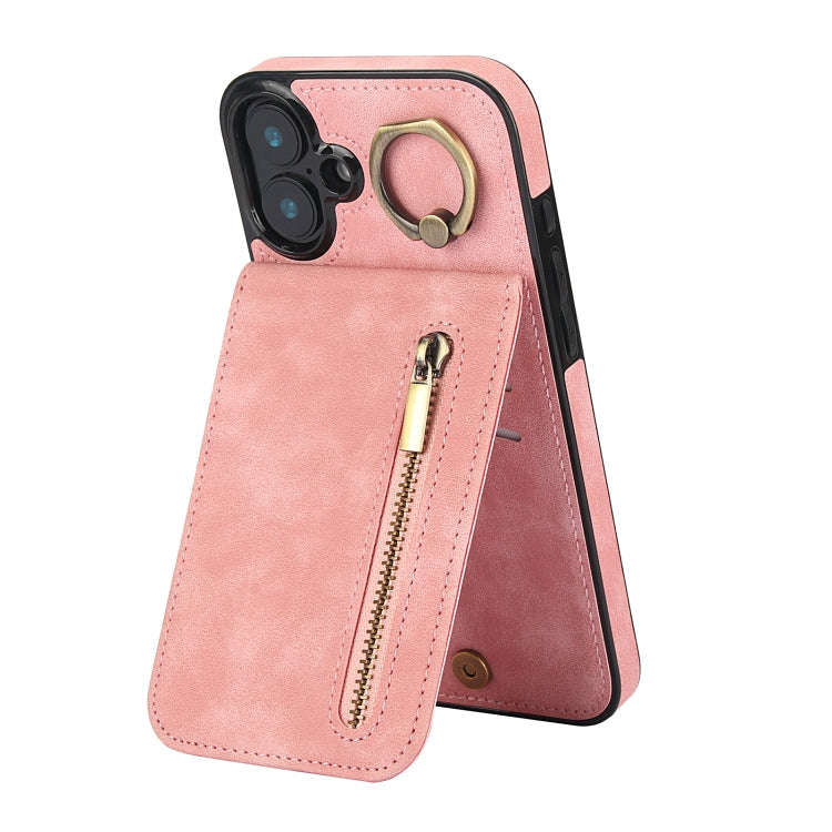 Retro Ring and Zipper RFID Card Slot Phone Case, For iPhone 16 Pro, For iPhone 16 Plus, For iPhon...